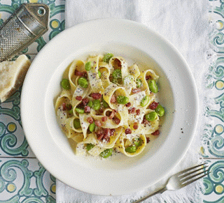 Pappardelle fave e pancetta